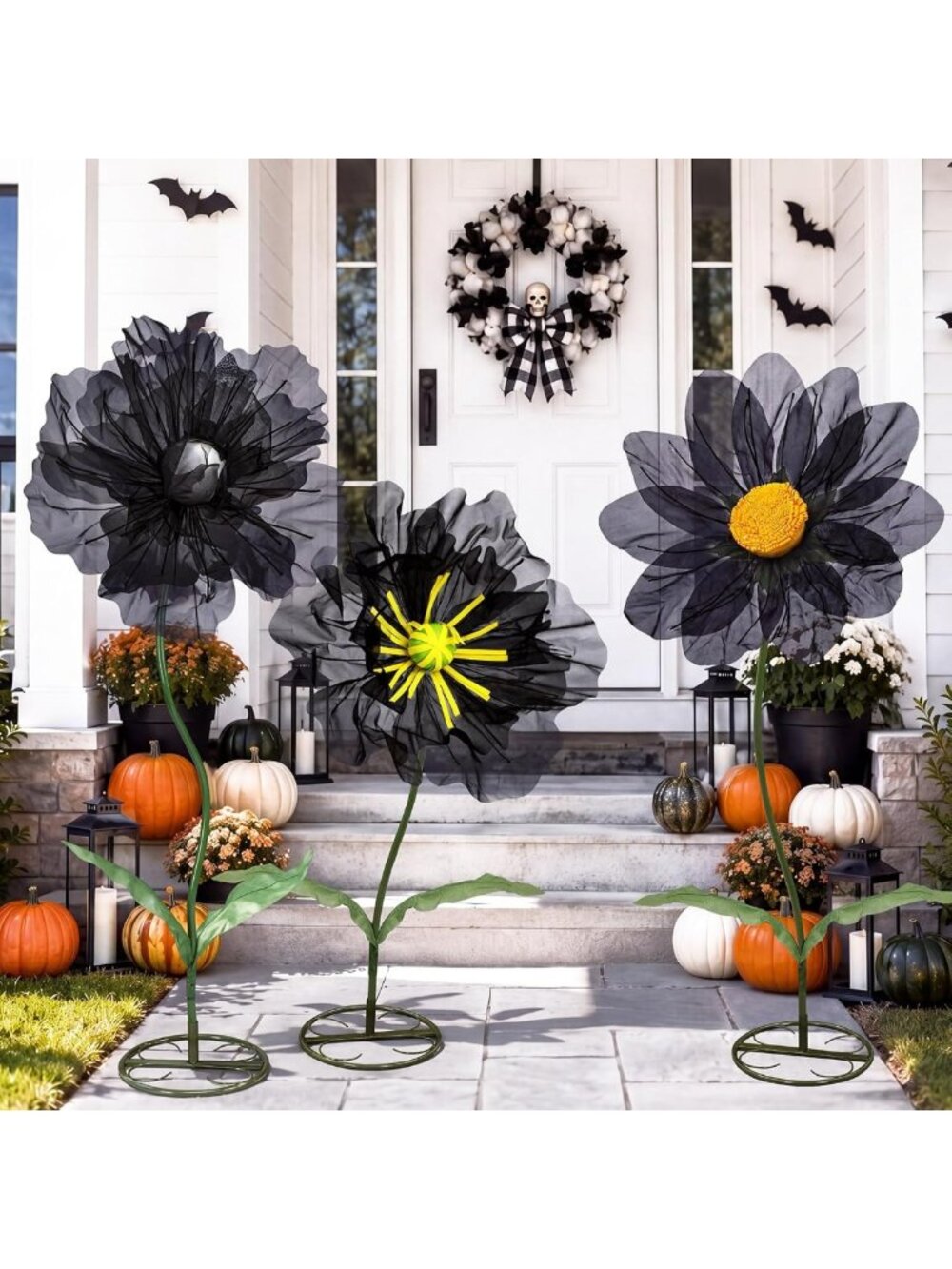 3 Pcs Giant Black Artificial Flowers for Halloween Home Decor & Party Decoration
